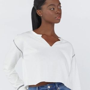 ***SOLD***Split-Neck Waffle Knit Crop Top